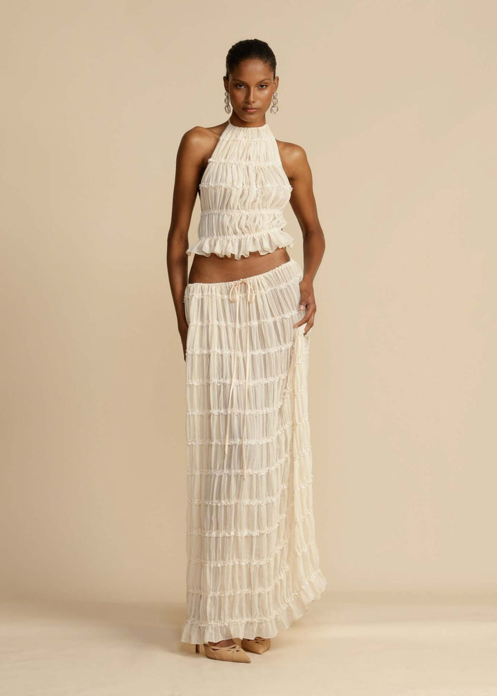 Damen Maxikleid mit gerafftem Oberteil und elegantem Taillenauschnitt Drune