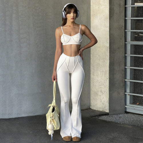 Damen flared Sportleggings mit hohem Bund und figurformendem Schnitt Drune