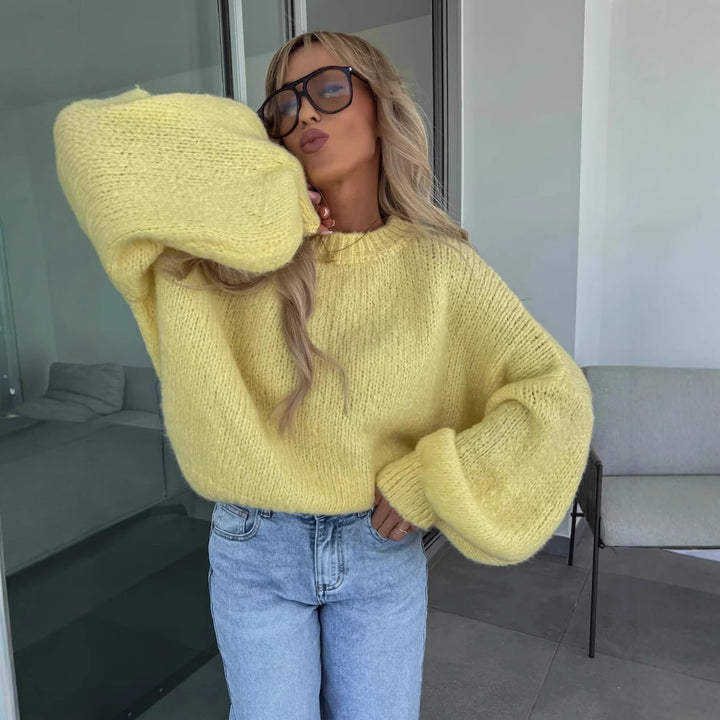 Damen Oversized-Strickpullover mit voluminösen Ärmeln und modernem Design Drune