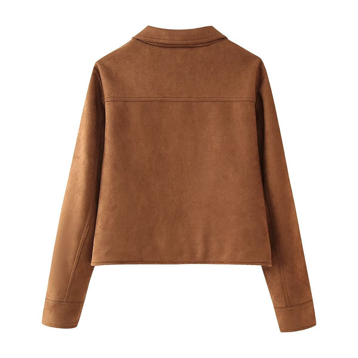 Damen trendige kurz geschnittene Retro-Jacke aus hochwertigem Wildleder-Werkstoff Drune