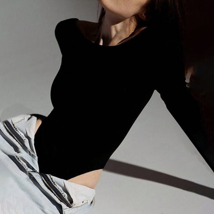 Damen figurbetontes Langarmshirt mit Rundhalsausschnitt und modischem Stretch Drune