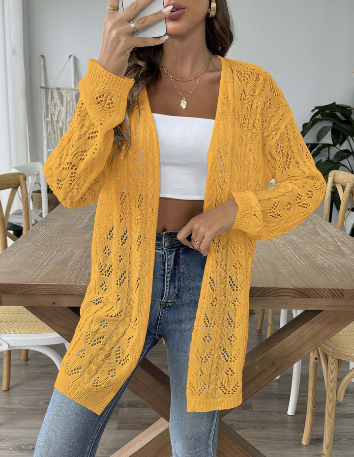 Damen luftiger Strickcardigan mit filigranem Lochmuster Drune