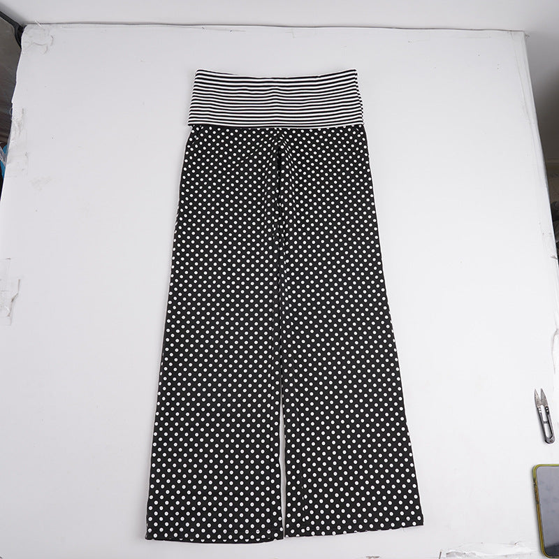 Damen nan weite Marlene-Hose mit hohem Umschlag-Bauchbund und gepunktetem Stretchjersey Drune