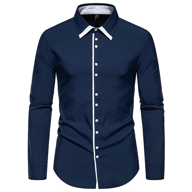 Herren elegantes Langarmhemd mit kontrastierendem Kragen und feinen Knopfdetails Drune