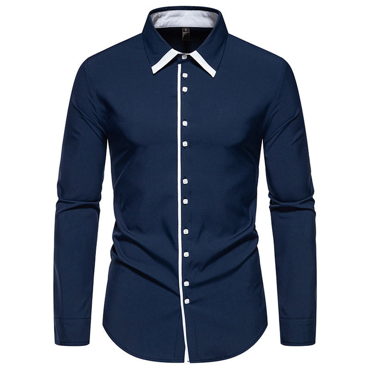 Herren elegantes Langarmhemd mit kontrastierendem Kragen und feinen Knopfdetails Drune