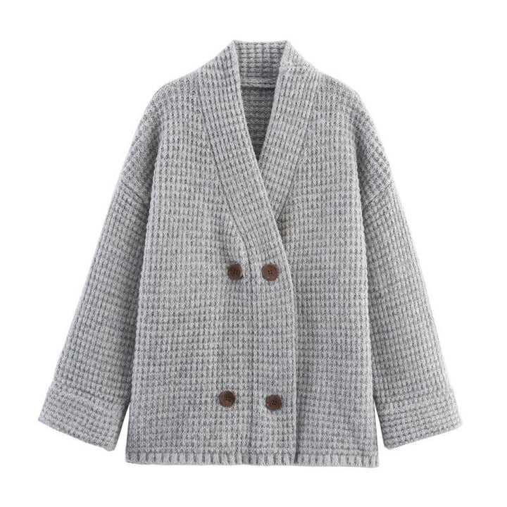 Damen gesteppte Strickjacke mit dekorativem Knopfverschluss und hohem Kragen Drune