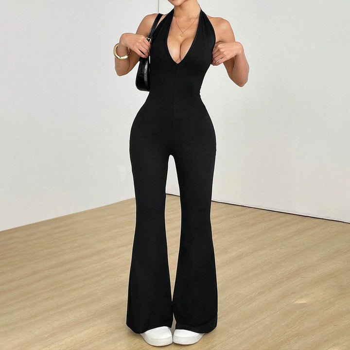 Damen Jumpsuit mit tiefem V-Ausschnitt und weit geschnittenem Bein Drune
