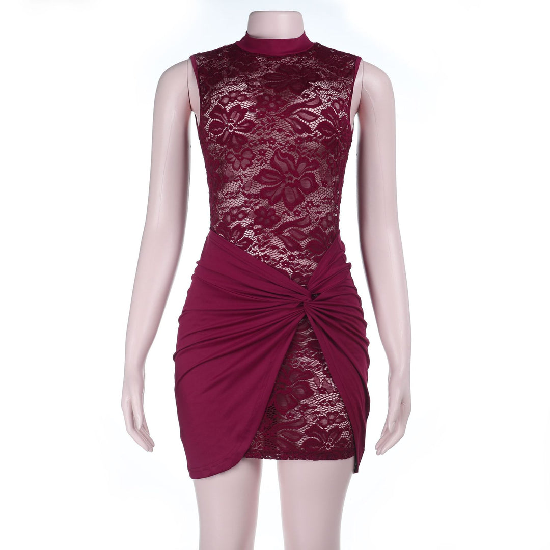 Damen Spitzenkleid mit eingearbeitetem Wickelrock und elegantem Rundhalsausschnitt Drune