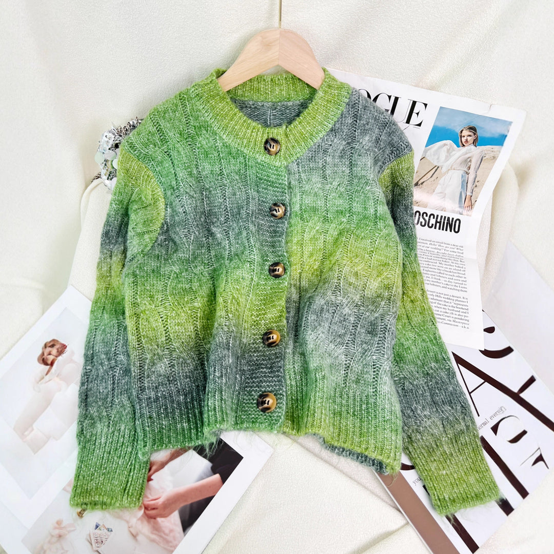 Damen elegante Strickjacke mit modischem Zopfmuster und farbverlauf Drune