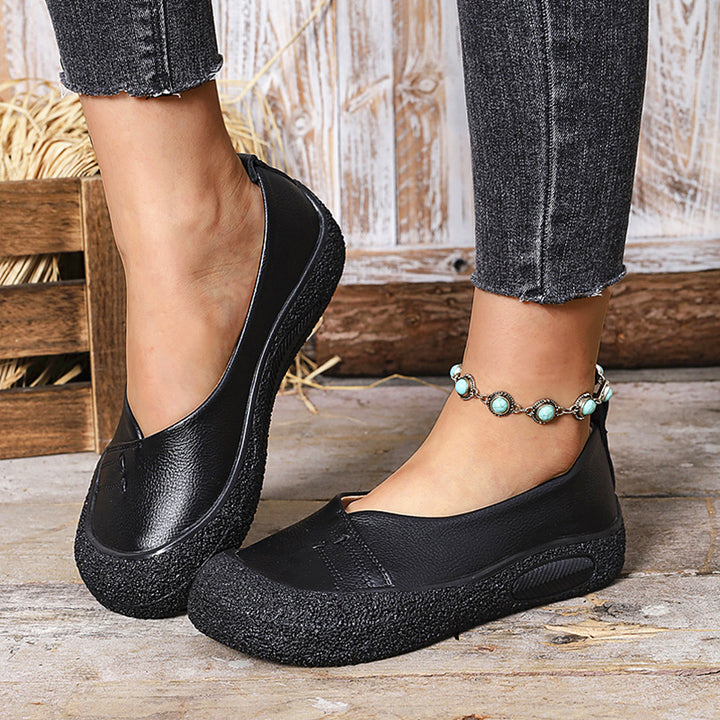 Damen nan komfortable Slip-On Plateau-Ballerina mit strukturierter Gummilaufsohle und weichem PU-Obermaterial Drune