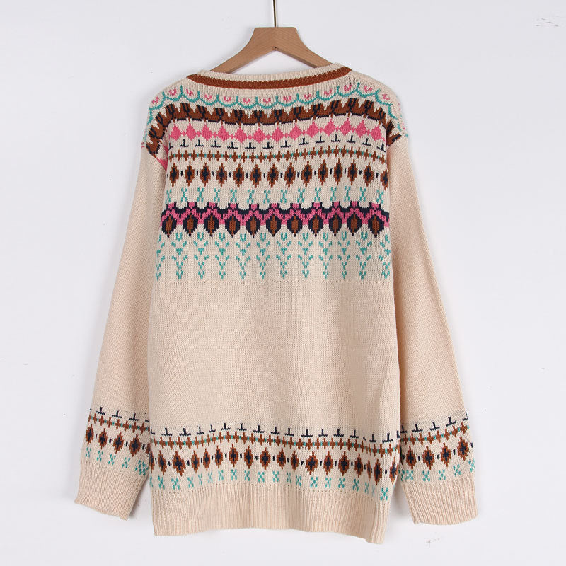 Damen Strickpullover mit buntem Norwegermuster Drune