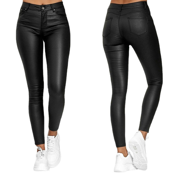 Damen glänzende High-Waist-Leggings im Lederlook Drune