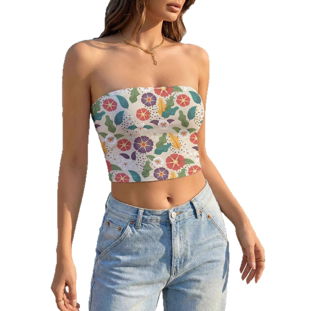Damen Bandeau-Top mit floralem Vogelmotiv und elastischer Passform Drune