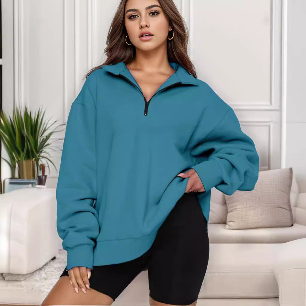 Damen Oversized Sweatshirt mit Stehkragen Drune