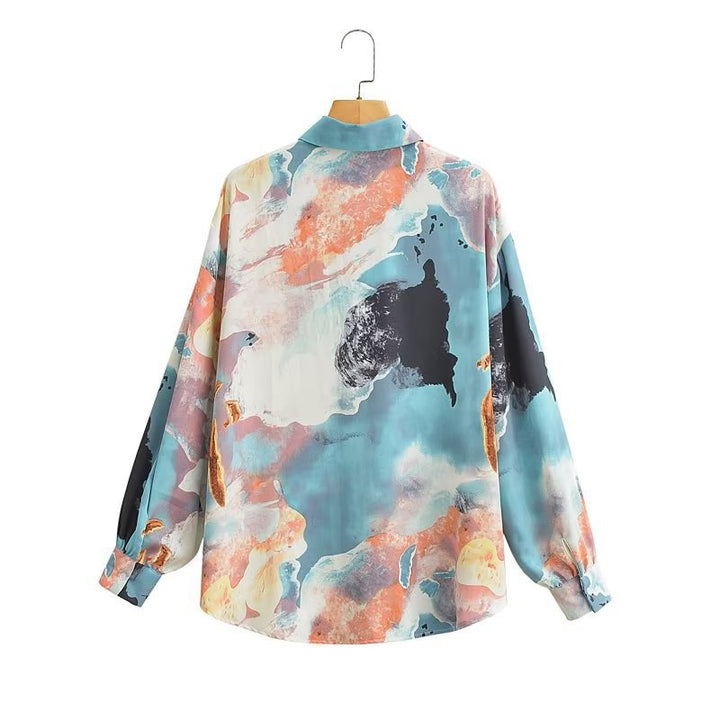 Damen Langärmlige Seidenbluse mit modernem Farbverlauf Drune