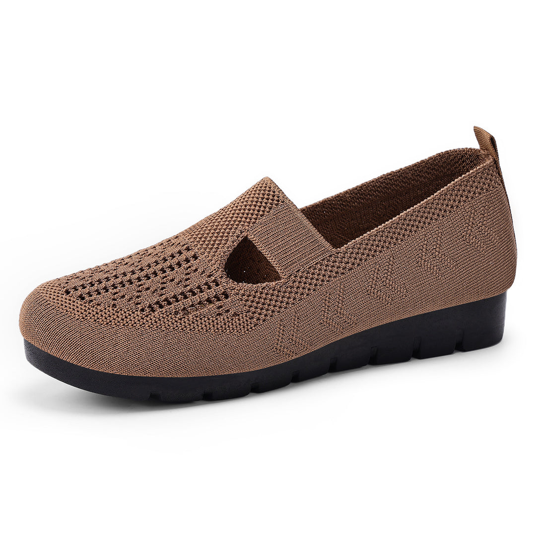 Damen nan gestrickter Slip-On Ballerina-Slipper mit elastischem Mary-Jane-Riemen und gedämpfter Keilsohle Drune
