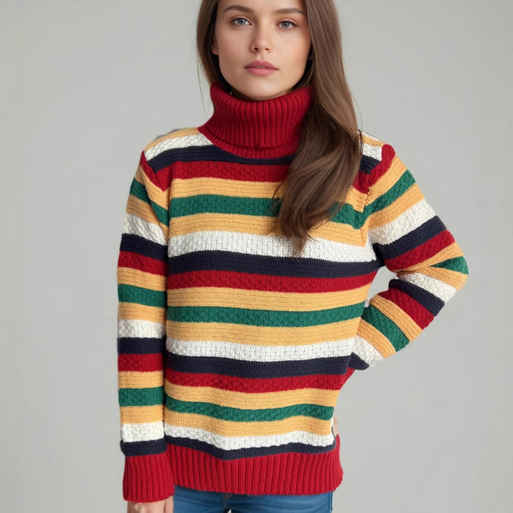 Damen gestreifter Rollkragenpullover mit lässigem Schnitt und weicher Textur Drune