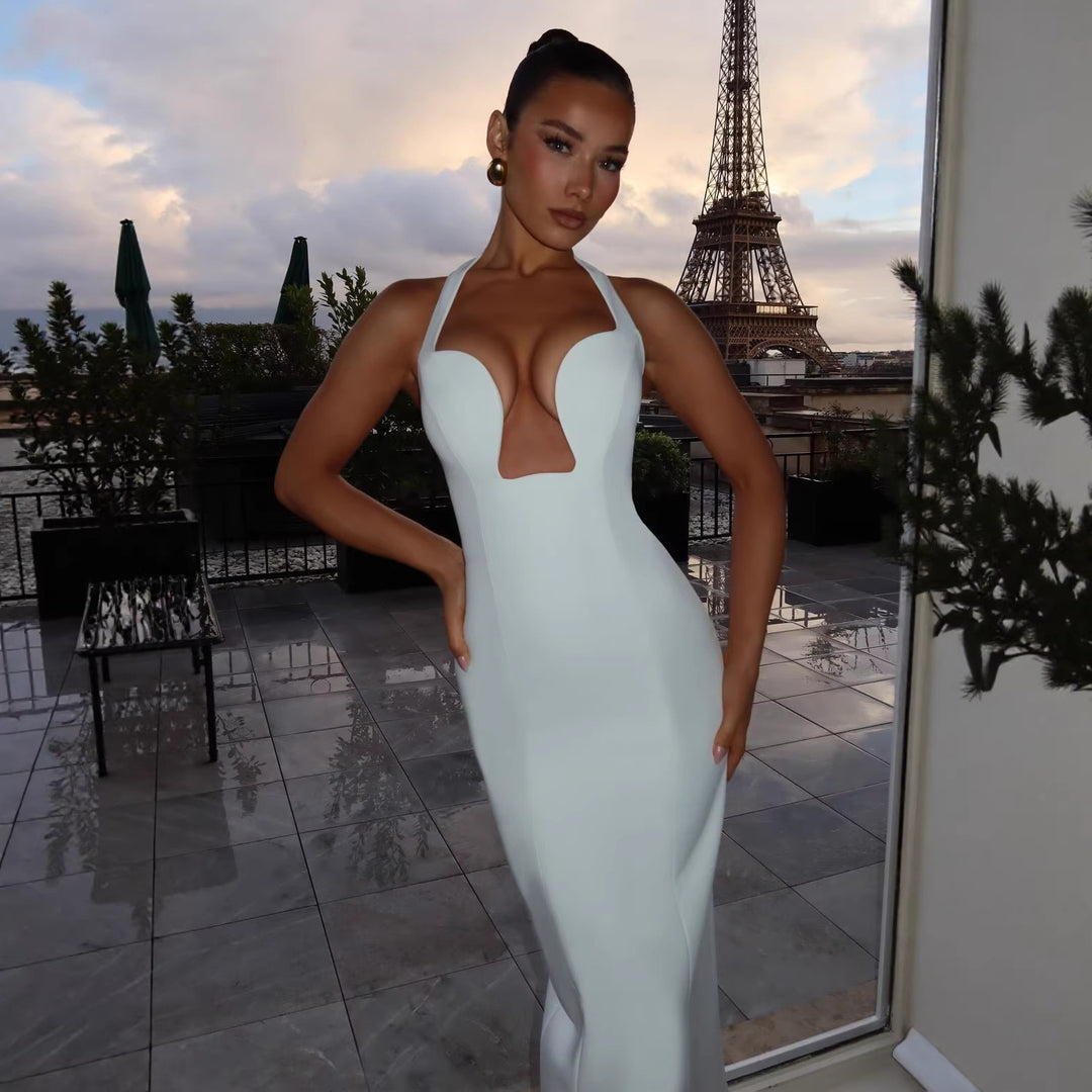 Damen Abendkleid mit tiefem V-Ausschnitt und figurbetontem Schnitt Drune
