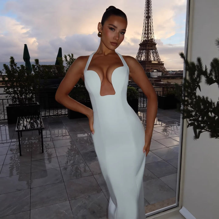 Damen Abendkleid mit tiefem V-Ausschnitt und figurbetontem Schnitt Drune