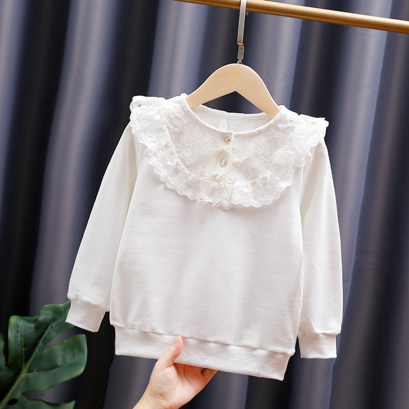 Mädchen Sweatshirt mit romantischem Spitzenkragen Drune
