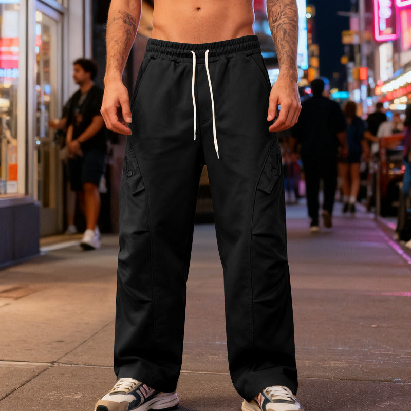 Herren nan weite Cargo-Straßenhose mit elastischem Tunnelzugbund und funktionalen Klappentaschen Drune