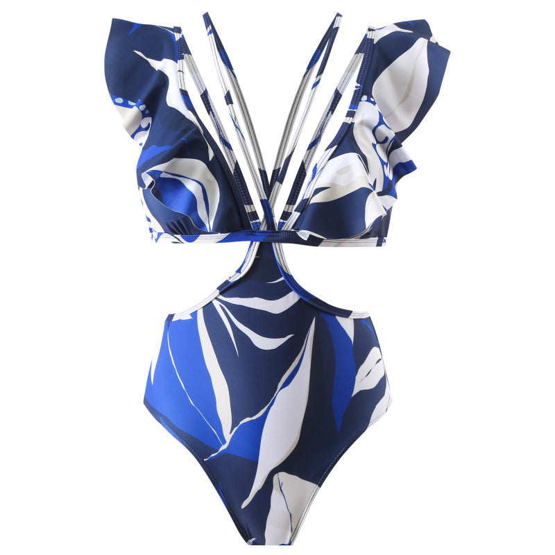 Damen Badeanzug mit elegantem Wickeldesign und voluminösen Rüschendetails Drune