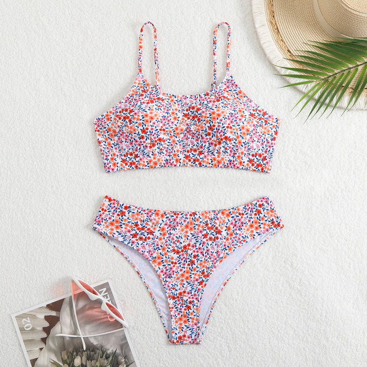 Damen Bikini-Set mit floralen Mustern und hoher Taille Drune