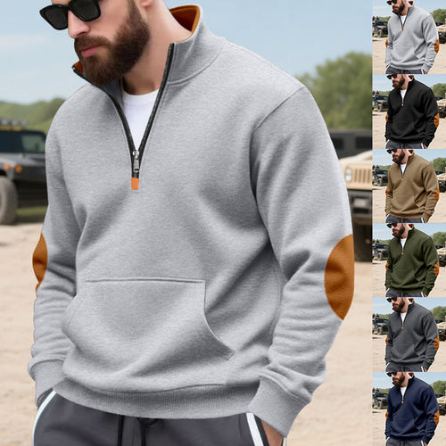 Herren sportlicher Pullover mit halbem Reißverschluss und praktischem Kängurutasche Drune