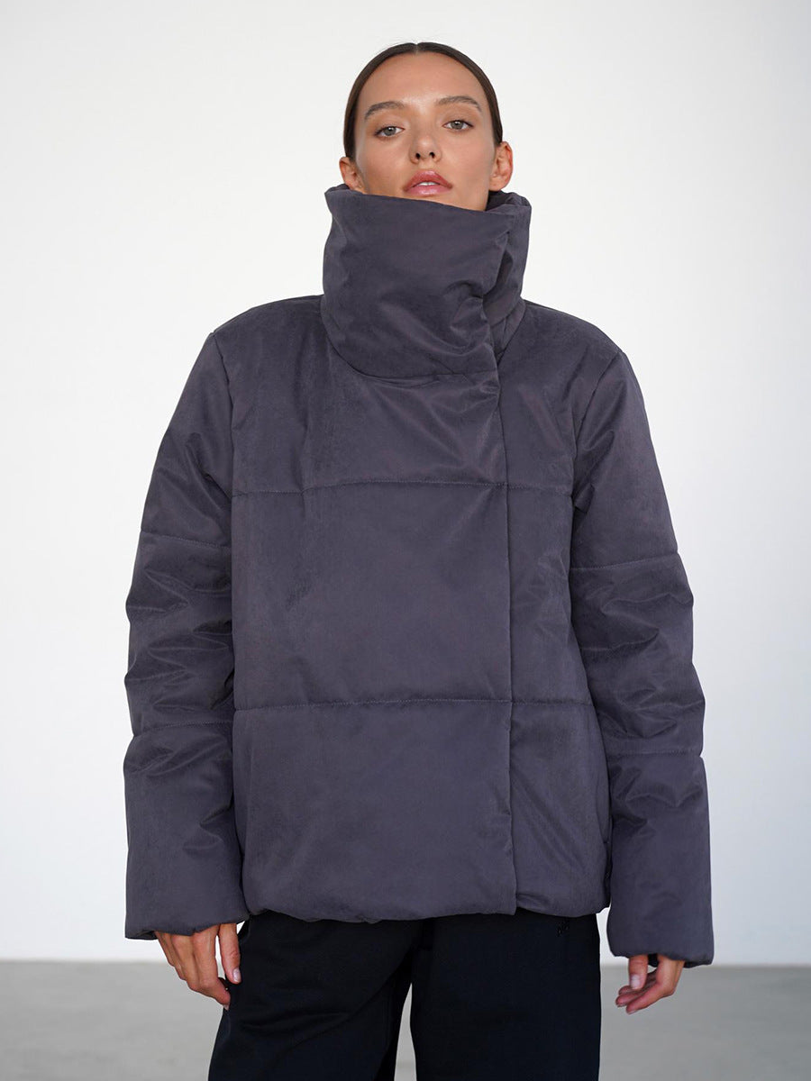 Damen Oversized Daunenjacke mit hohem Kragen und Druckknopfverschluss Drune