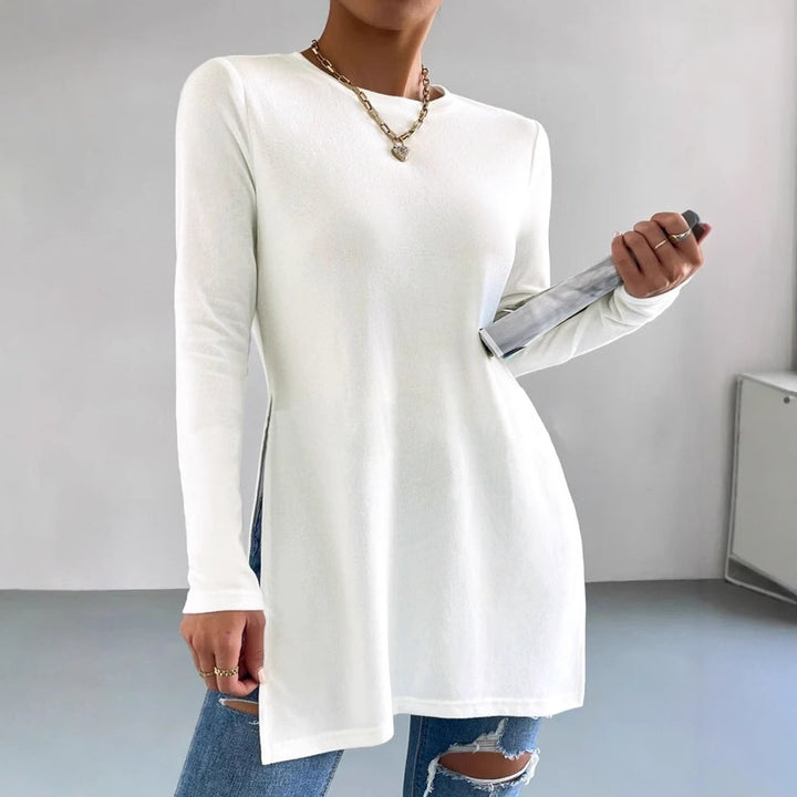 Damen Oversized Longsleeve mit seitlichen Schlitzen und Rundhalsausschnitt Drune