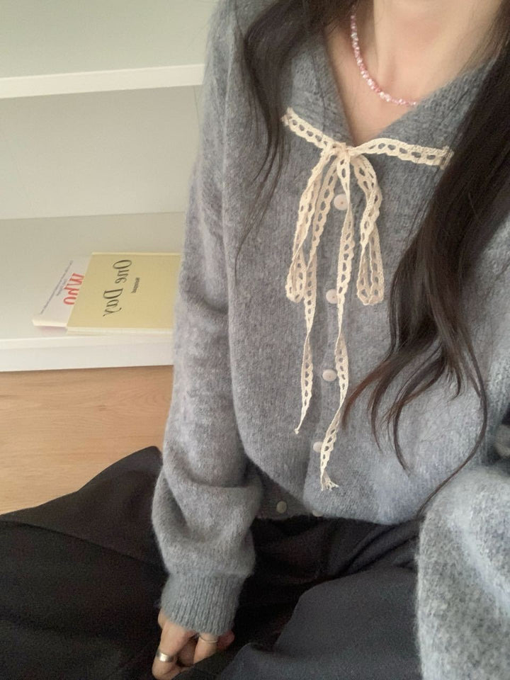 Damen lässiger Strickcardigan mit Kordelzug und feiner Struktur Drune