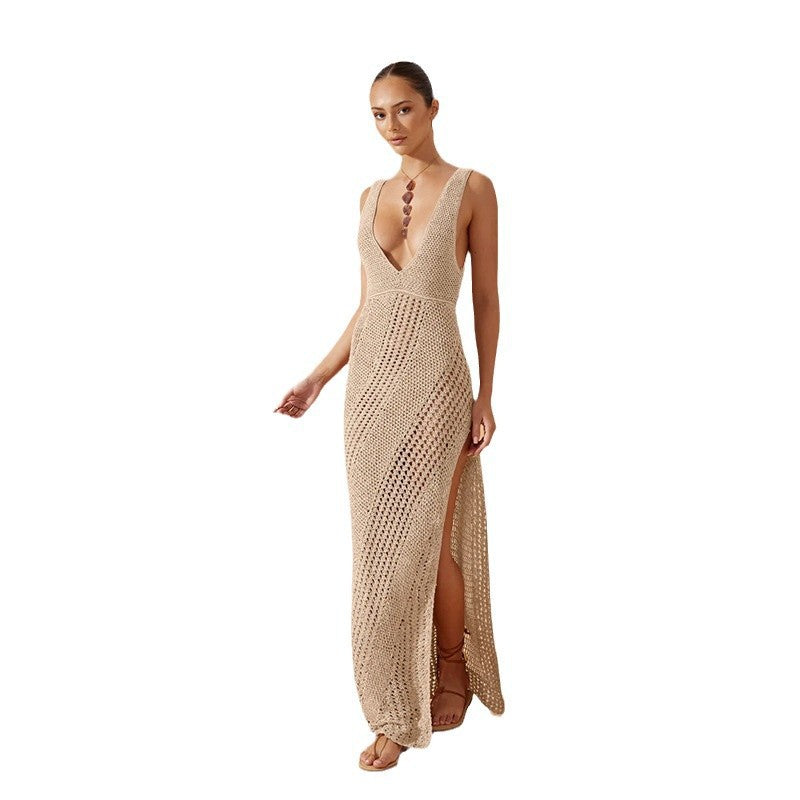 Damen Maxi-Kleid mit tiefem V-Ausschnitt und seitlichen Schlitzen Drune