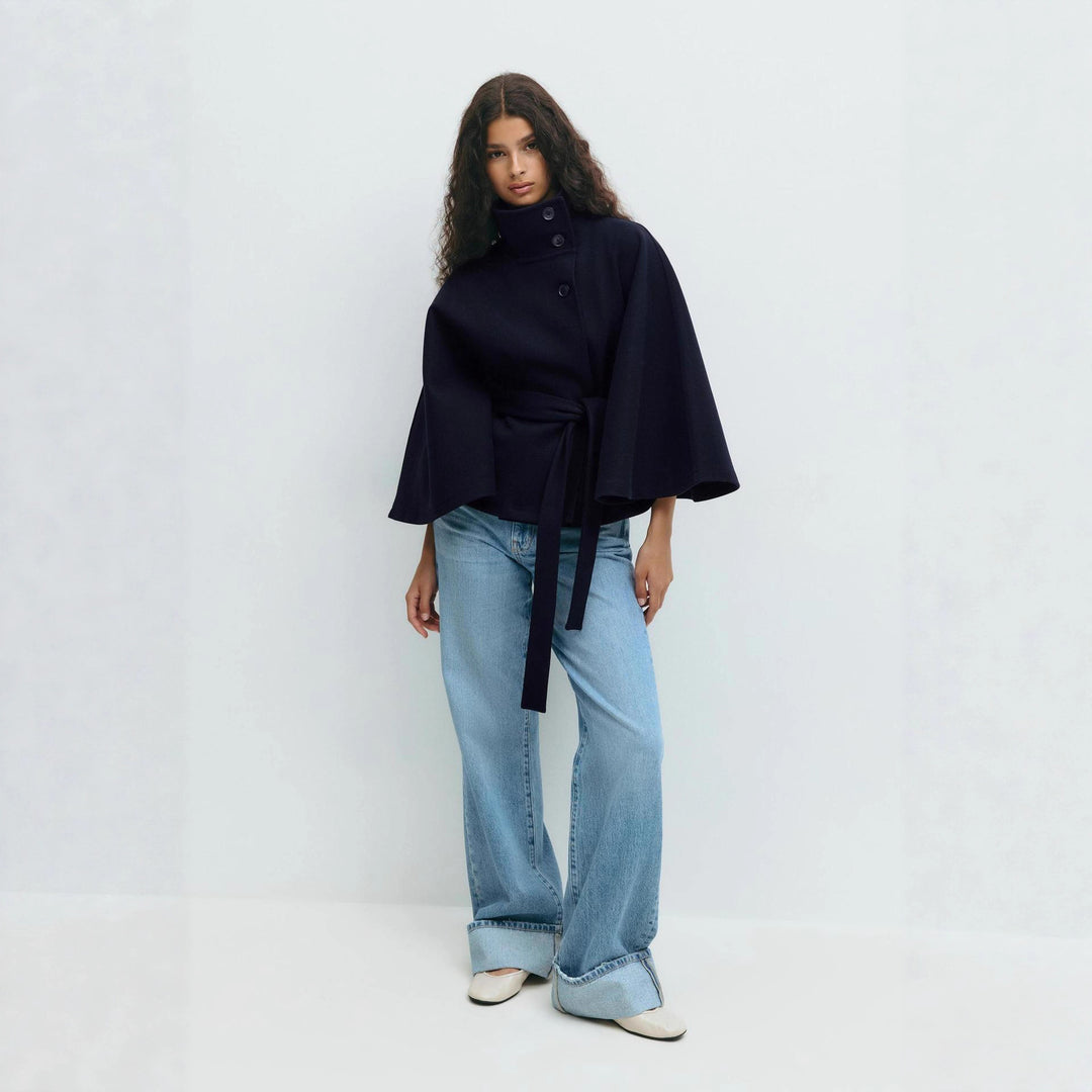 Damen Elegante Cape-Jacke mit Gürtel Drune