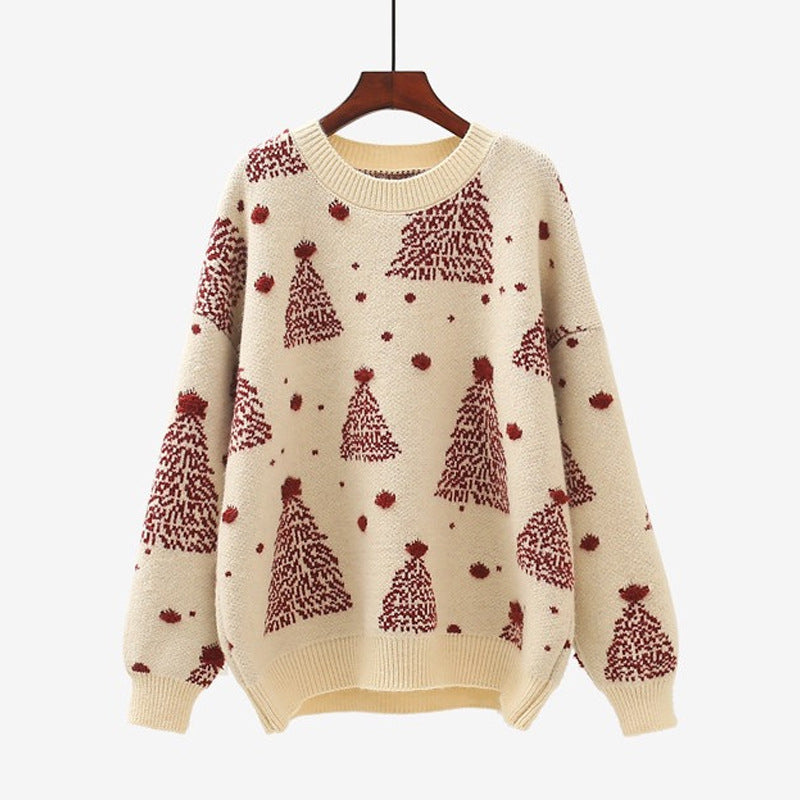 Damen Gemütlicher Weihnachtspullover mit kreativem Muster Drune