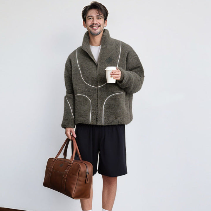 Herren Gemütliche Teddyjacke mit Kontrastnähten Drune