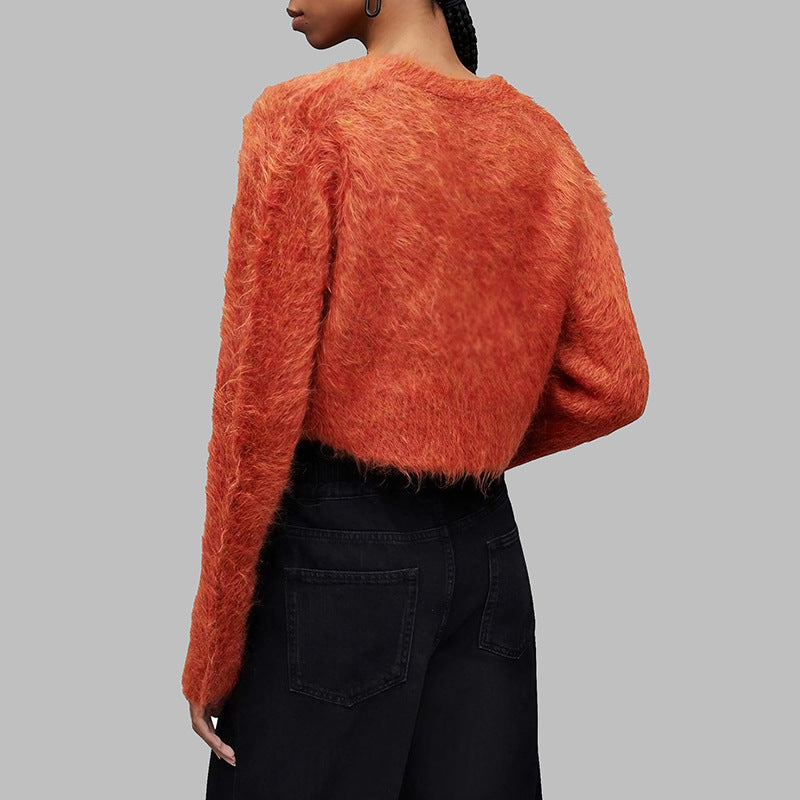 Damen Kurzarm Strickjacke mit weichem Fleece-Design Drune
