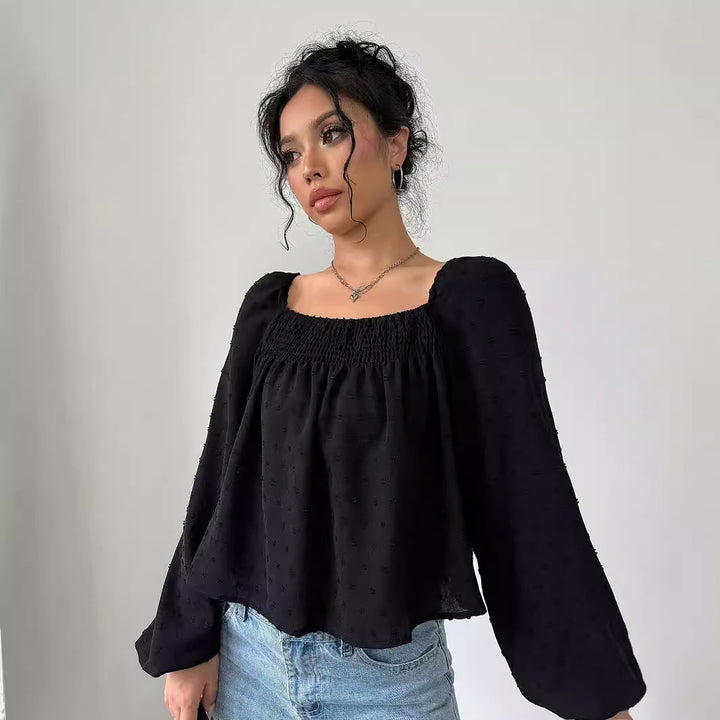 Damen elegante Bluse mit luftigen Puffärmeln und strukturierter Oberfläche Drune