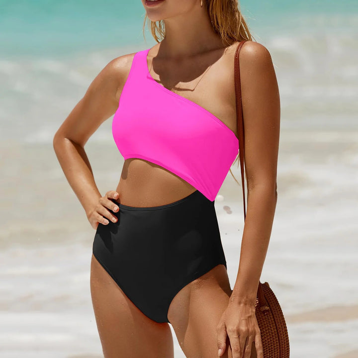 Femme Ein-Schulter Cut-Out Einteiler Badeanzug Drune