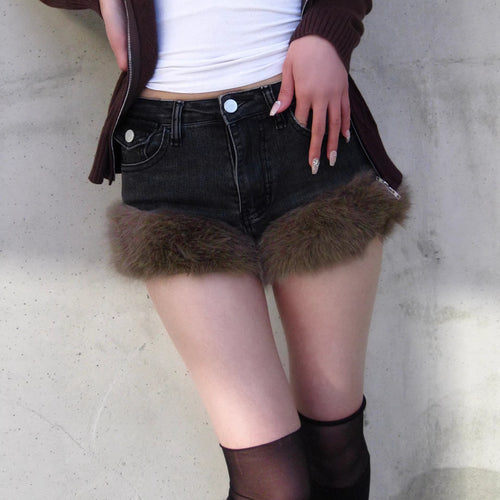 Damen Jeansshorts mit luxuriösem Kunstpelzsaum Drune