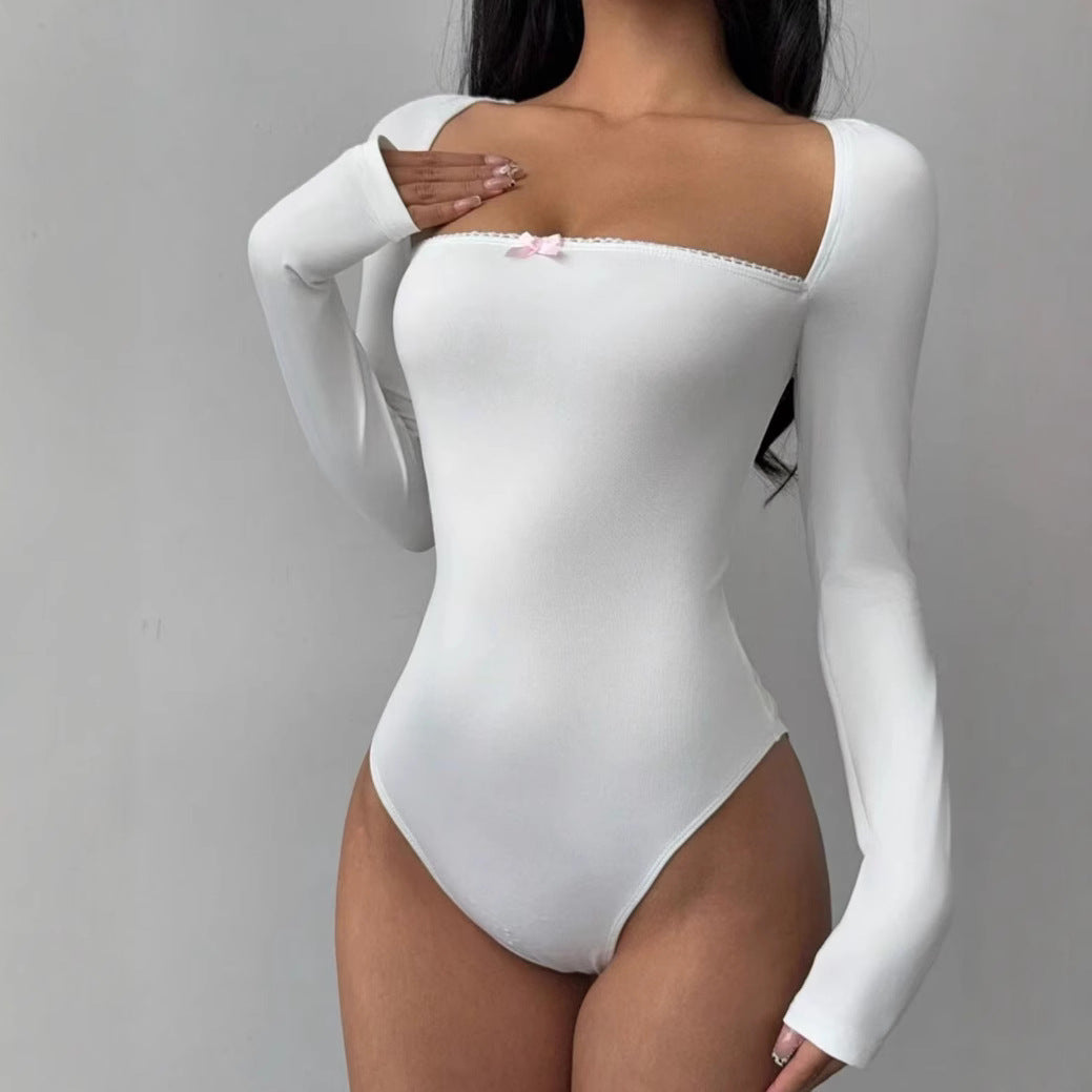 Damen Figurbetontes Langarm-Body mit elegantem Ausschnitt Drune