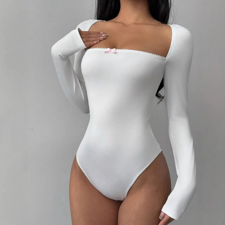 Damen Figurbetontes Langarm-Body mit elegantem Ausschnitt Drune