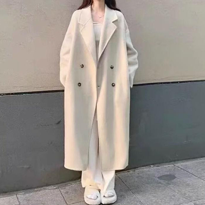 Damen Eleganter und weicher Wollmantel mit doppelter Knopfleiste Drune