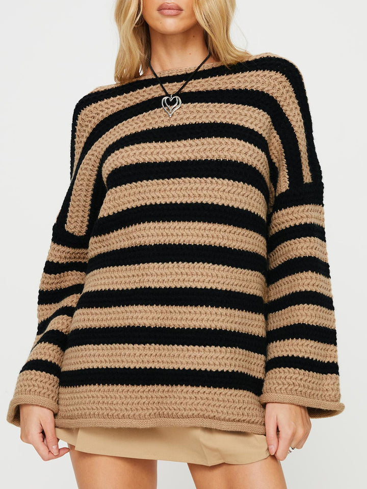 Damen lässiger Grobstrickpullover mit modernem Streifenmuster Drune