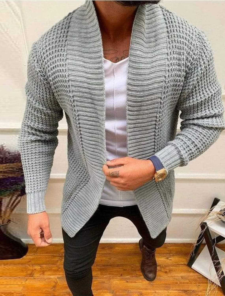 Herren Grobe Strickjacke mit offenem Design und tiefem Kragen Drune