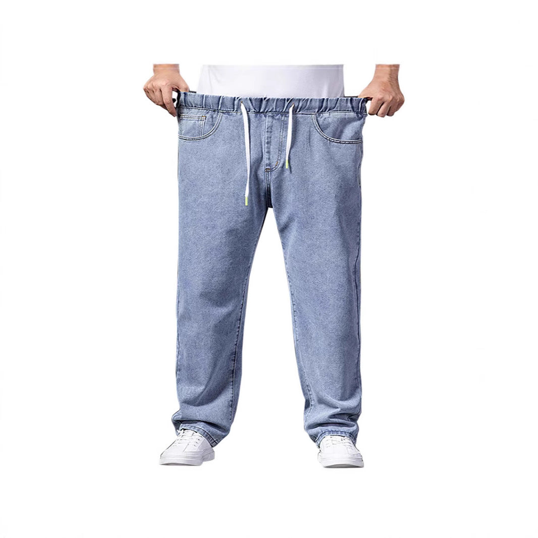 Herren nan weitenverstellbare Denim Jogginghose mit elastischem Bund und Kordelzug Drune