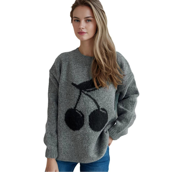 Damen Pullover mit verspieltem Kirschmotiv und weichem Strick Drune