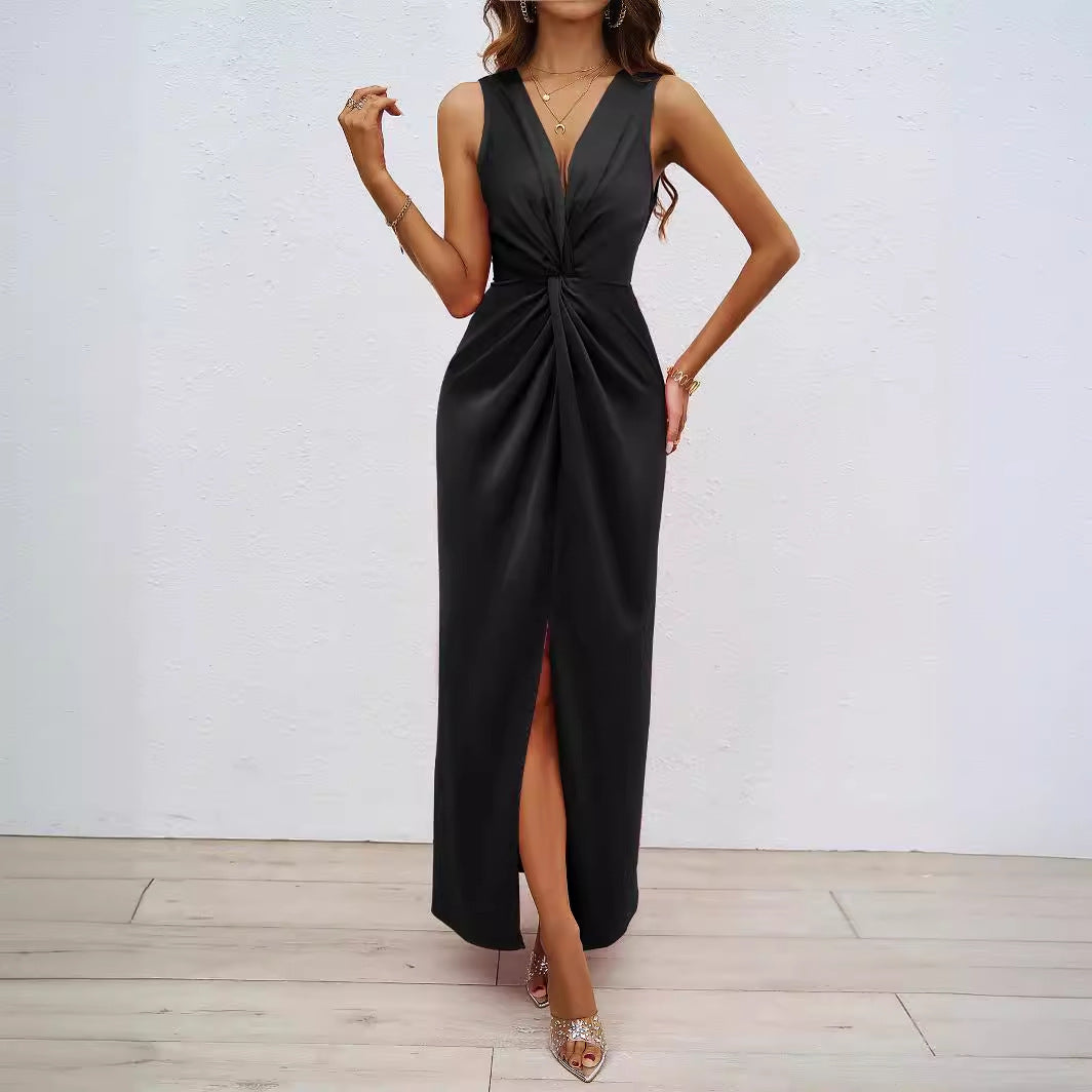 Damen Elegantes Abendkleid mit tiefem V-Ausschnitt und raffinierten Drapierungen Drune