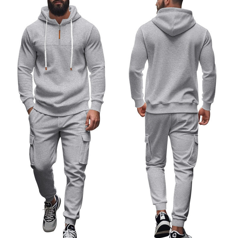 Herren nan Cargo-Joggingset mit Halbzip-Kapuzenpullover und Kordelbund-Cargohose Drune