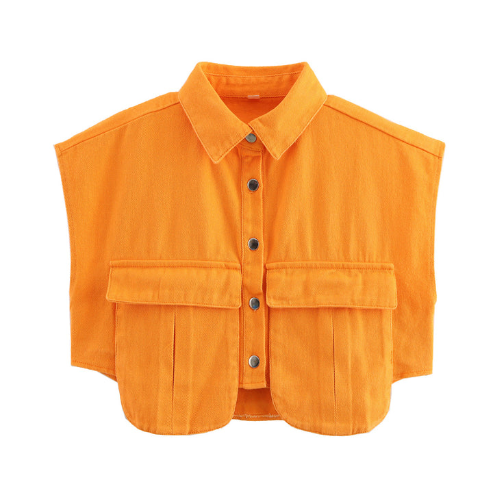 Damen ärmellose Utility-Bluse mit Taschen Drune