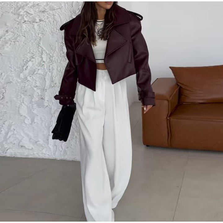 Damen modische Bikerjacke im Oversized-Stil mit Volumenärmeln Drune